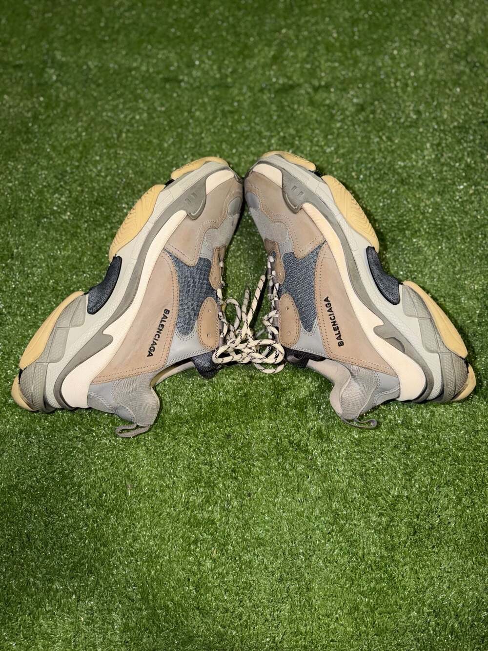 Balenciaga Triple S Grey Tan Mesh and Nubuck Leather Sneakers Size 44